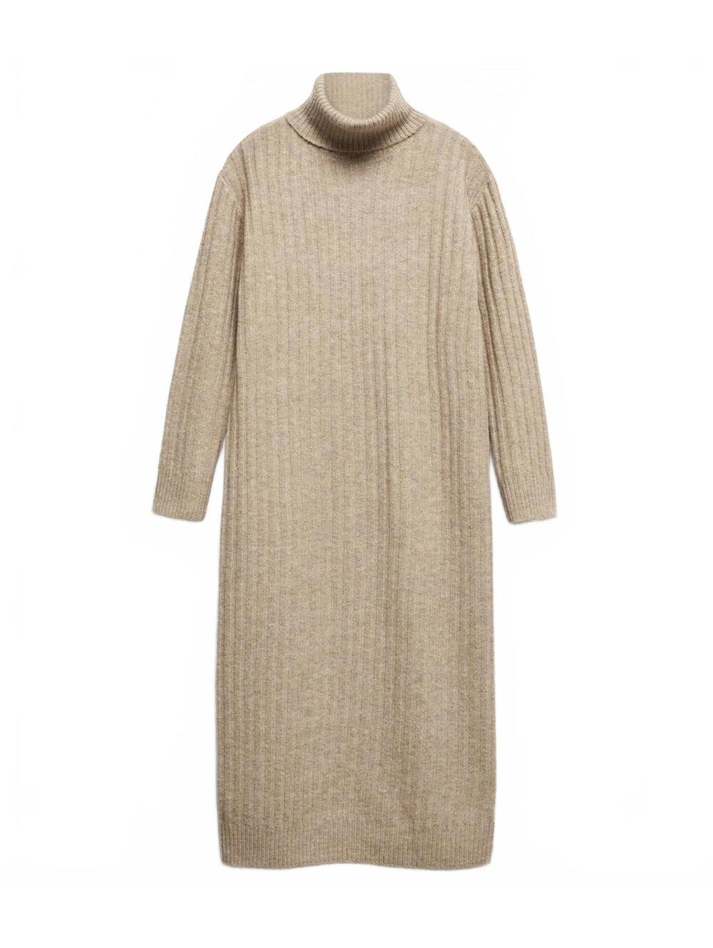 Mango Ribbed Turtleneck Dress Taldorin Light/Pastel Grey Tan NWT Size 10/XL - Picture 3 of 7